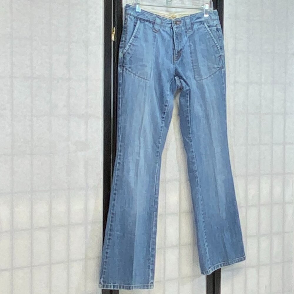 Arizona Jean Co Patch Pocket Flare Jeans 9 Medium Wash Retro 70s Style Denim - Picture 3 of 13